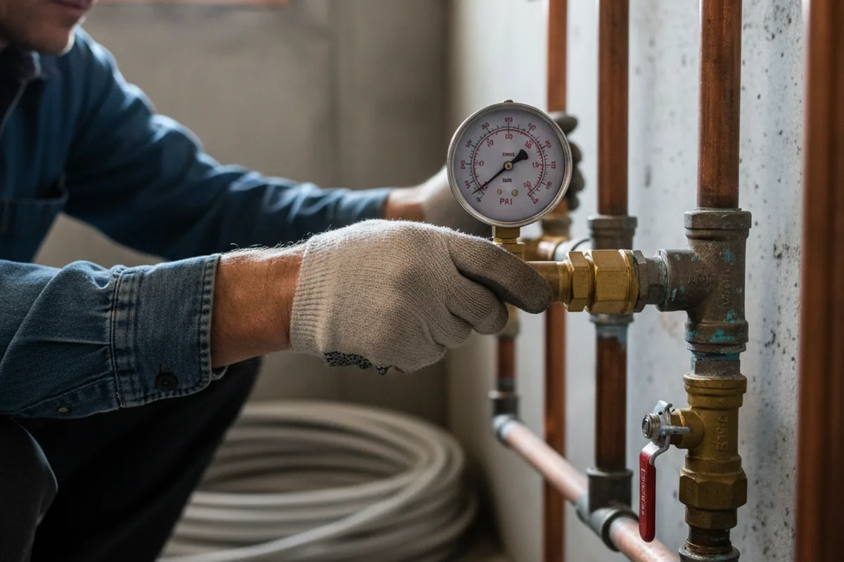 Pressure testing a repaired line during Water Line Repair in Landing
